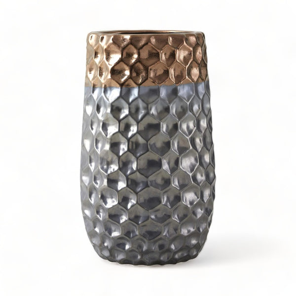 Honeycomb Hexagon Porcelain Vase - Silver/Copper 29cm