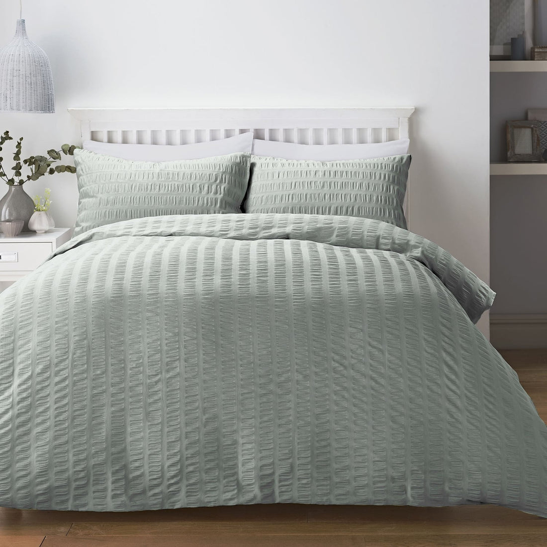 Honley Seersucker Microfibre Duck Egg Duvet Cover Bedding Set