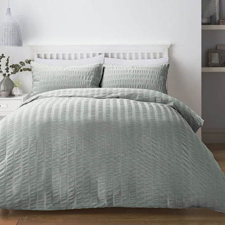 Honley Seersucker Microfibre Duvet Cover Set - Duck Egg