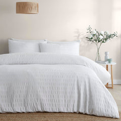 Honley Seersucker Microfibre White Duvet Cover Bedding Set