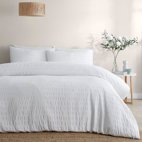 Honley Seersucker Microfibre Duvet Cover Set - White
