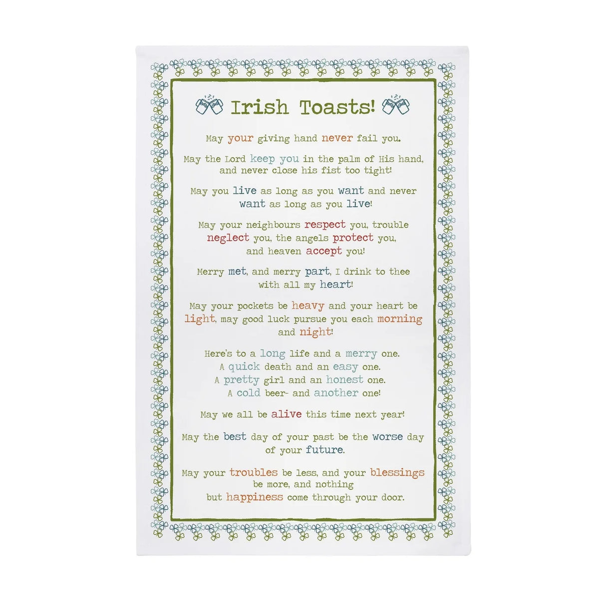 Irish Toasts Cotton Tea Towel in Green