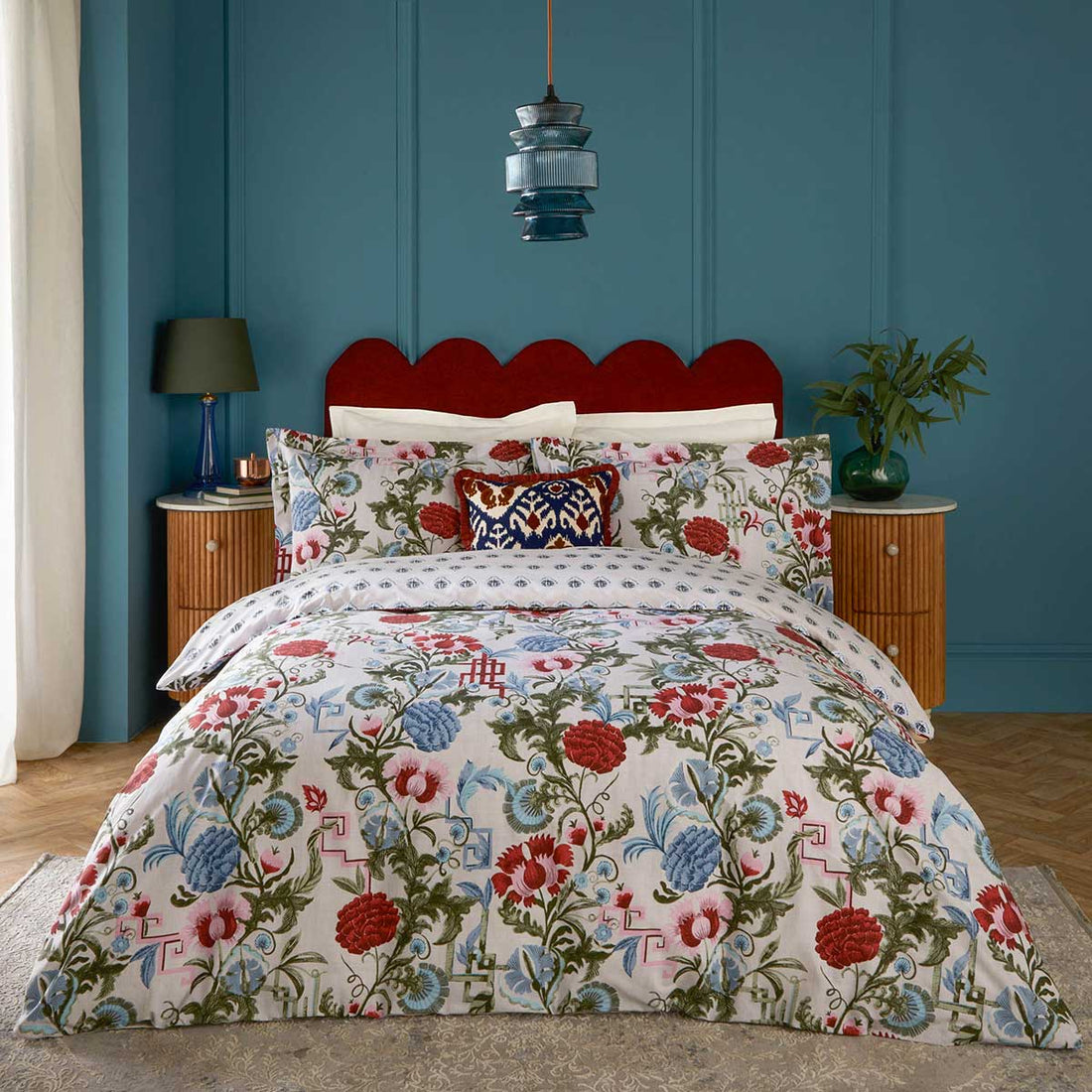 Ishana Red Currant / French Blue Duvet Cover Bedding Set