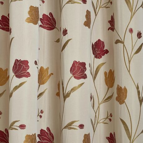 Juliette Pencil Pleat Curtains in Natural/Red - 44" Width x 54" Drop (112 x 137cm)