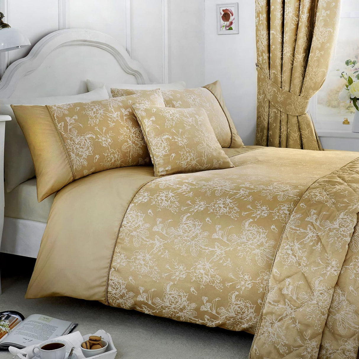Jasmine Luxury Woven Floral Bedspread 230cm x 200cm - Jasmine Bedspread In Champagne 240 X 220Cm 2