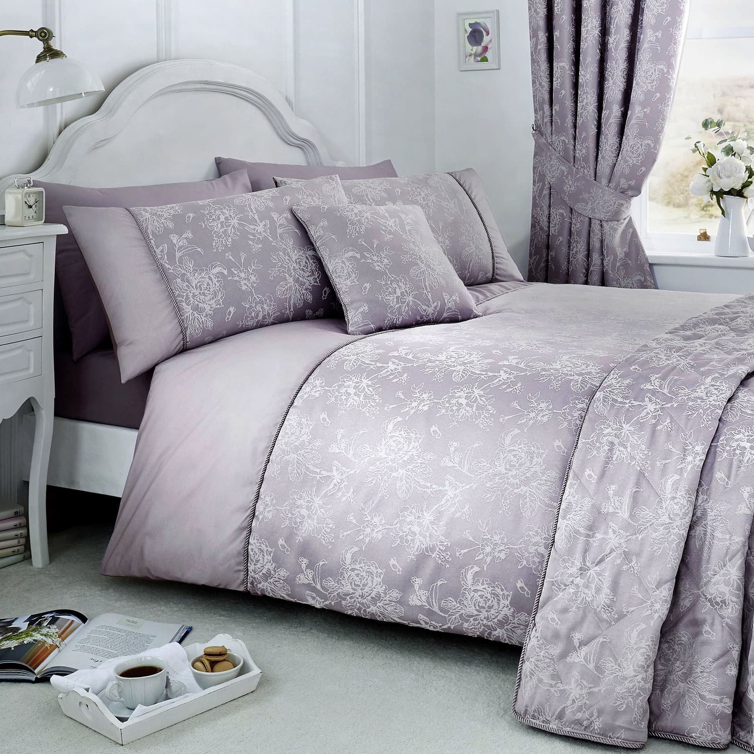 Jasmine Luxury Woven Floral Bedspread 230cm x 200cm - Jasmine Bedspread In Lavender 240 X 220Cm 2