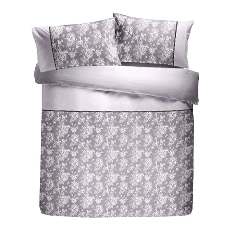 Jasmine Floral Woven Polycotton Duvet Cover Set - Lavender - Jasmine Duvet Cover Set In Lavender 2