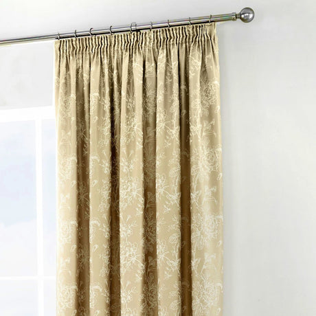 Jasmine Lined Pencil Pleat Tape Top Curtains - Champage Light Filtering Jacquard - Jasmine Pencil Pleat Curtains In Champagne 2