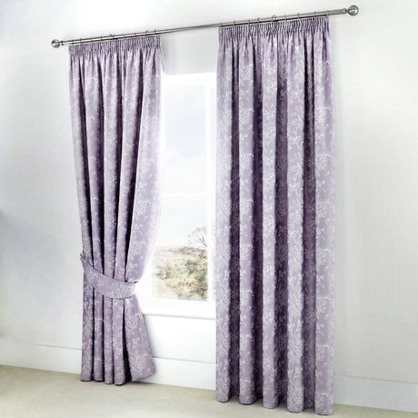 Jasmine Lined Pencil Pleat Tape Top Curtains - Lavender Light Filtering Jacquard