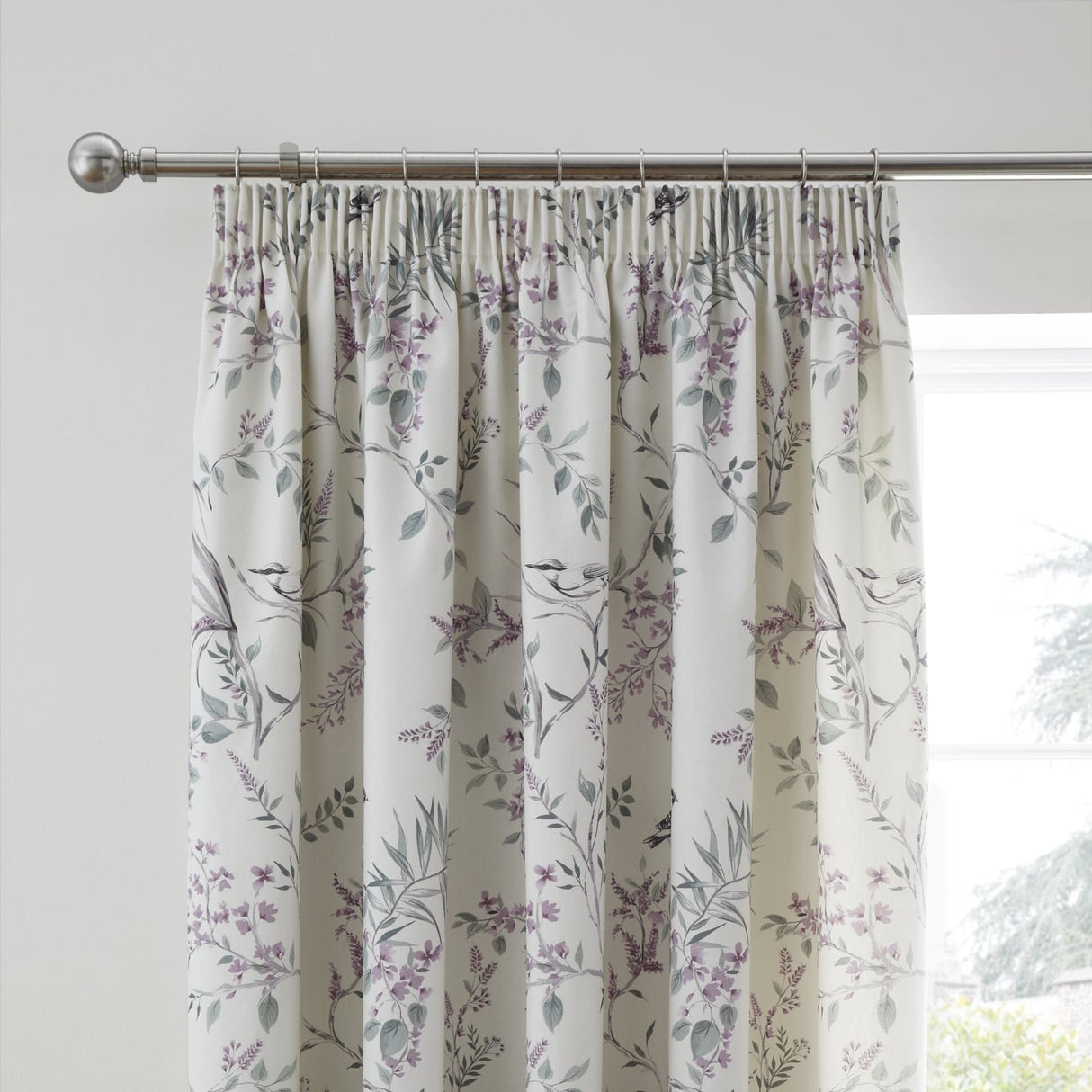 Jazmine Floral Pencil Pleat Tape Top Curtains Light Filtering Printed - Jazmine Pencil Pleat Curtains In Heather 2