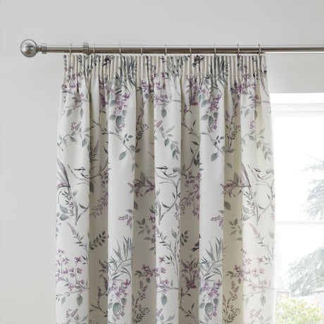 Jazmine Floral Pencil Pleat Tape Top Curtains Light Filtering Printed - Jazmine Pencil Pleat Curtains In Heather 2