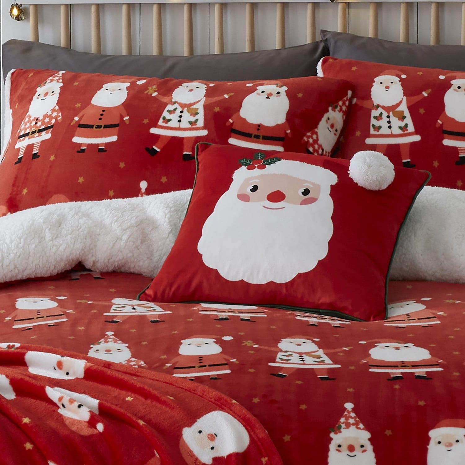 Jolly Santa Red Cushion Cover 43cm x 43cm - Jolly Santa Christmas Cushion In Red 43 X 43Cm 2