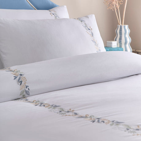 Julianna Embroidered 100% Cotton Duvet Cover Set - White - Julianna Embroidery Duvet Cover Set In White 2