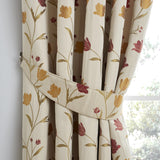 Juliette Floral Pencil Pleat Curtains Natural & Red Light Filtering Jacquard - Juliette Pencil Pleat Curtains In Natural Red 3