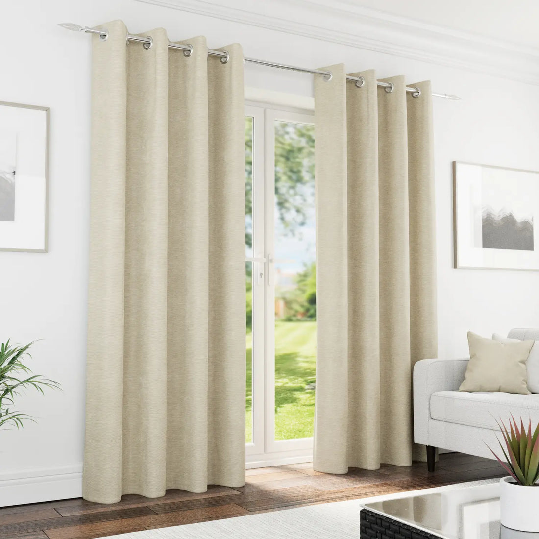 Knightsbridge Cream Chenille Thermal Blackout Eyelet Curtains