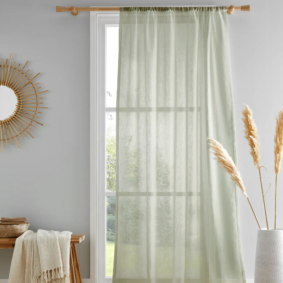 Kayla Eco Voile Curtain Panel Textured - Green