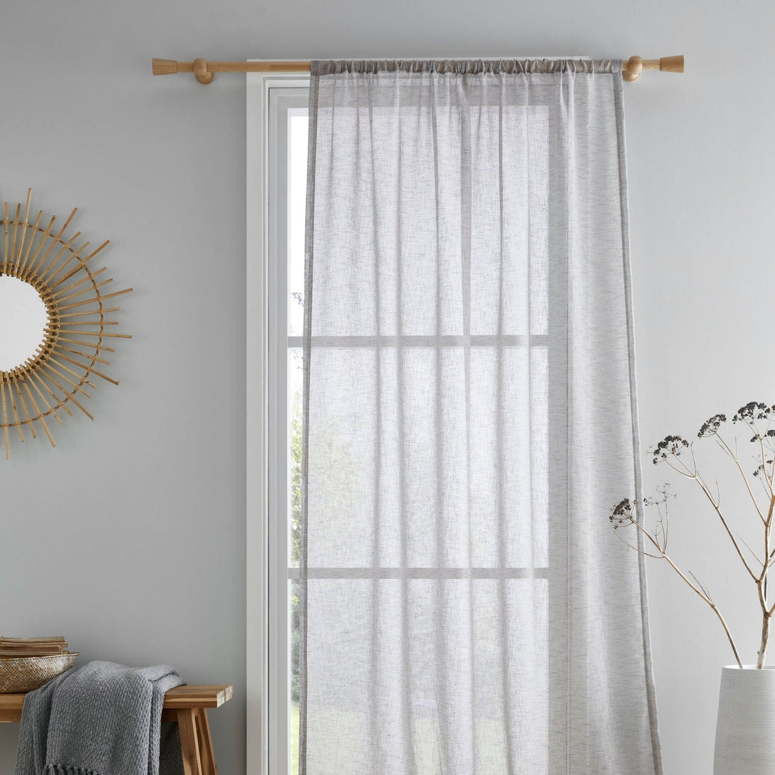 Kayla Recycled Grey Voile Curtains Panel Textured