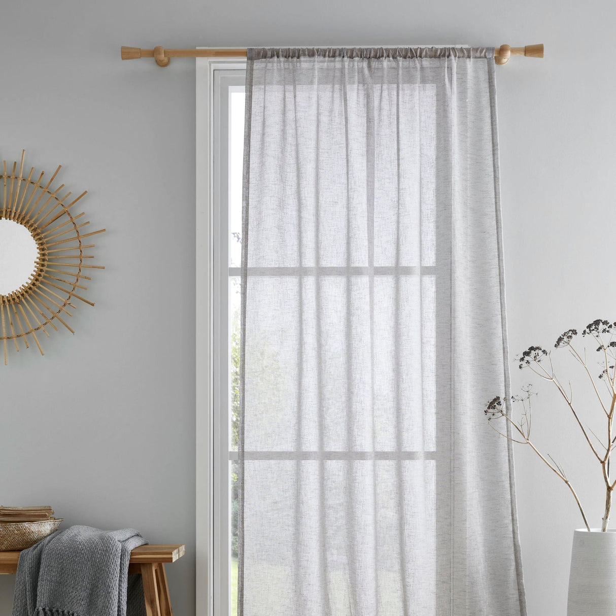 Kayla Recycled Voile Curtain Panel - Grey Textured