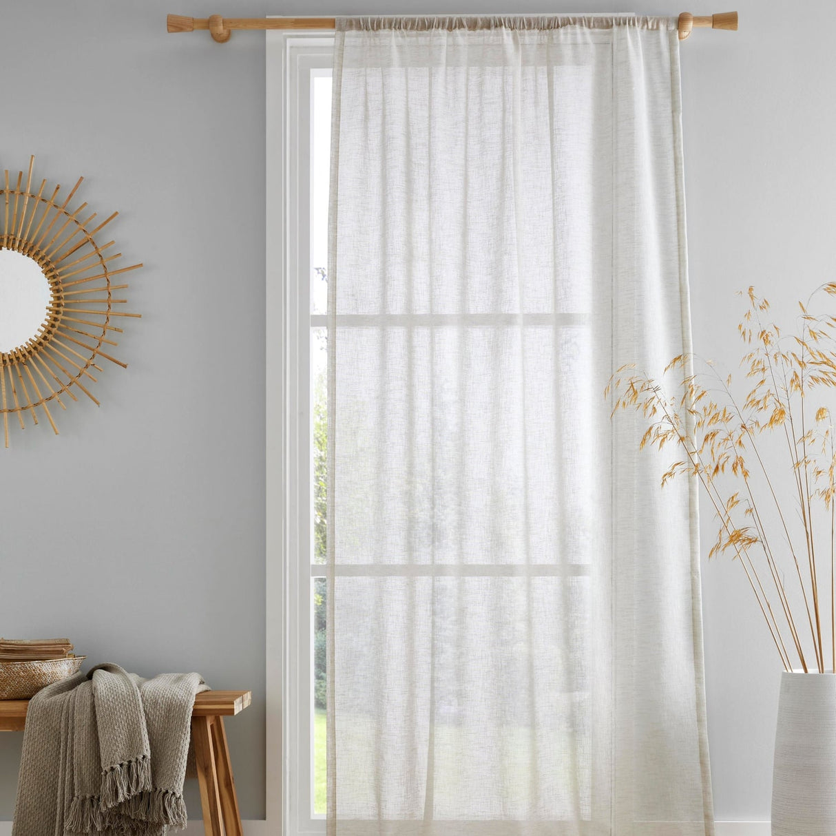 Kayla Recycled Voile Curtain Panel - Natural Textured
