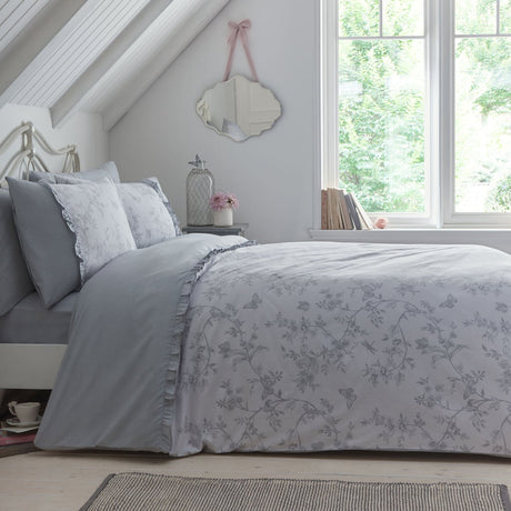 Kristen Floral Frill Grey Polycotton Duvet Cover Set