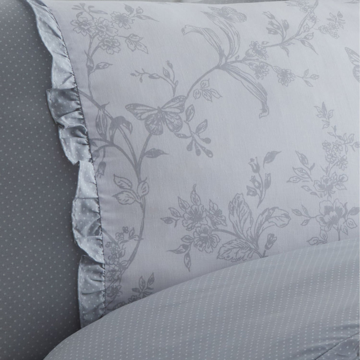 Kristen Floral Frill Grey Polycotton Duvet Cover Set - Kristen Duvet Cover Set In Grey 3