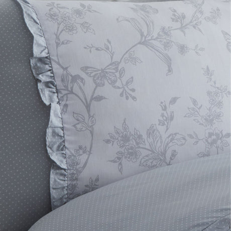 Kristen Floral Frill Grey Polycotton Duvet Cover Set - Kristen Duvet Cover Set In Grey 3