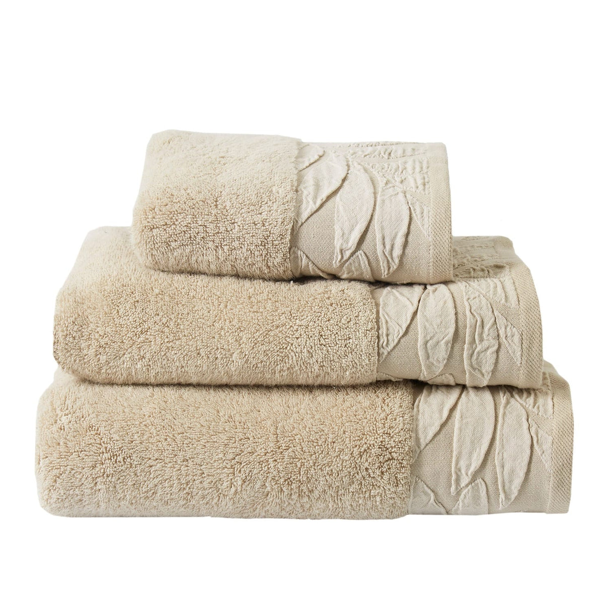Lacie Jacquard Leaf Trim 550gsm Zero Twist Towel - Natural - Lacie Towels In Natural 3