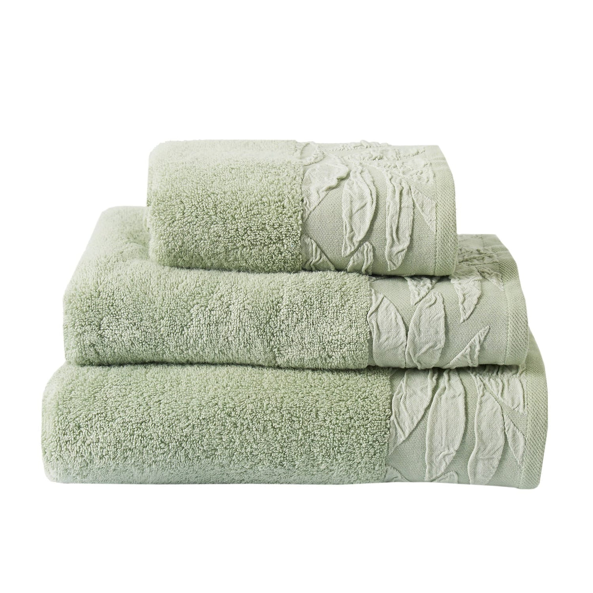 Lacie Jacquard Leaf Trim 550gsm Zero Twist Towel - Sage Green - Lacie Towels In Steel Sage 3
