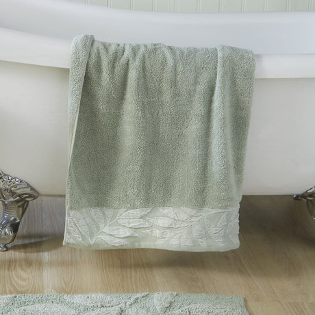 Lacie Jacquard Leaf Trim 550gsm Zero Twist Towel - Sage Green - Lacie Towels In Steel Sage 4