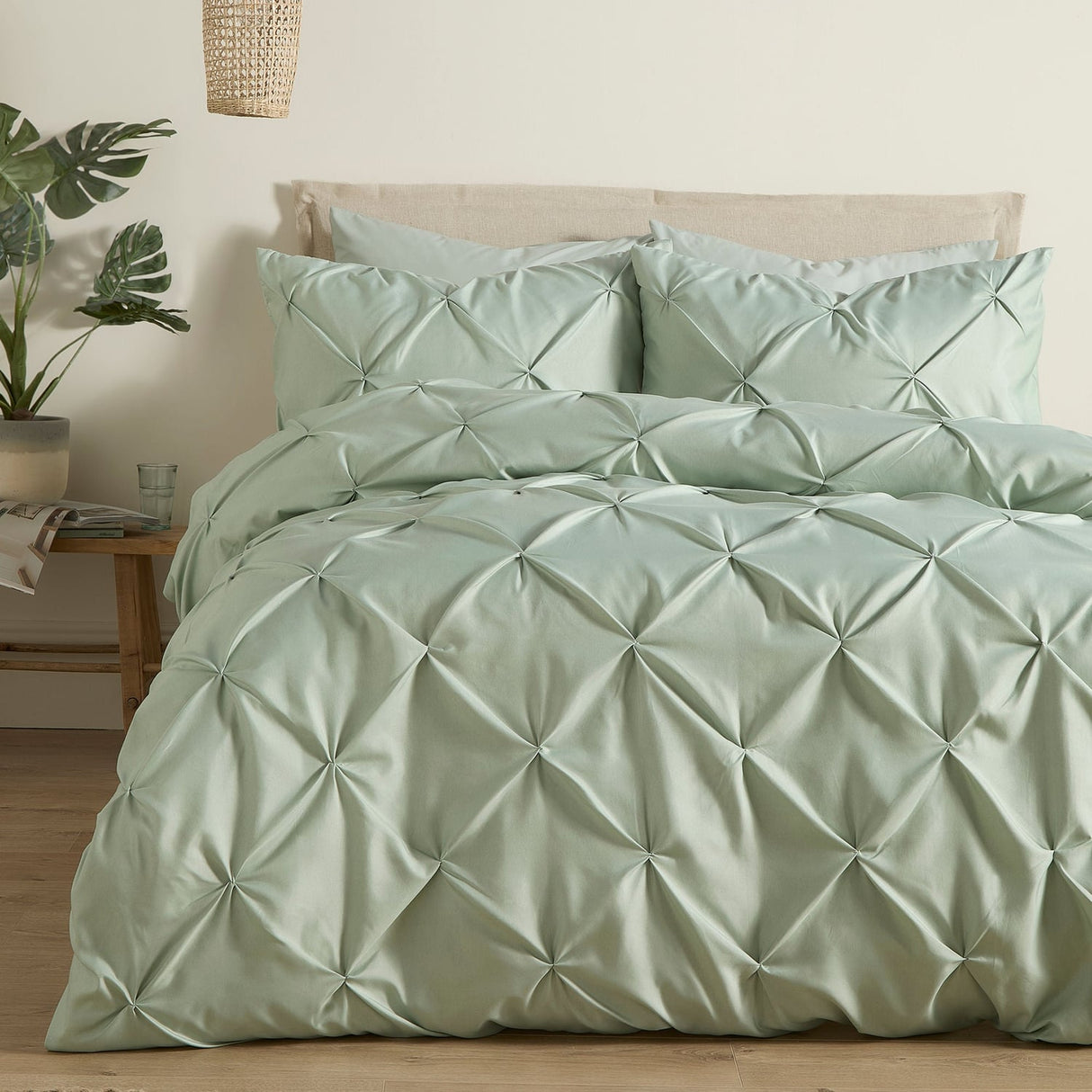 Lara Plain Dye Easy Care Duvet Cover Set - Sage