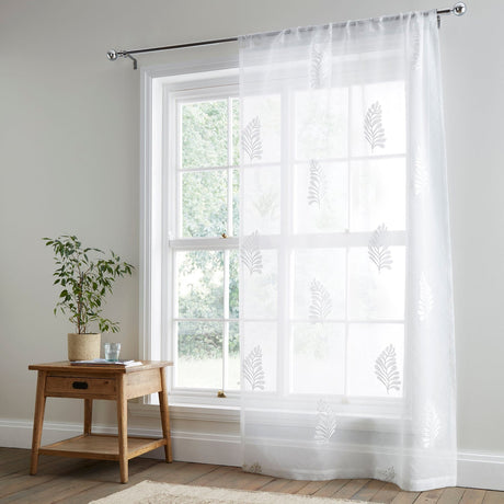 Leaf Embroidery White Recycled Voile Curtain Panel Printed