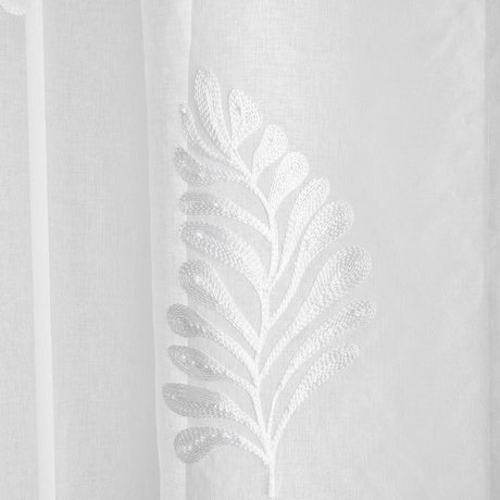 Leaf Embroidery White Recycled Voile Curtain Panel Printed - Leaf Embroidery Voile Panel In White 3