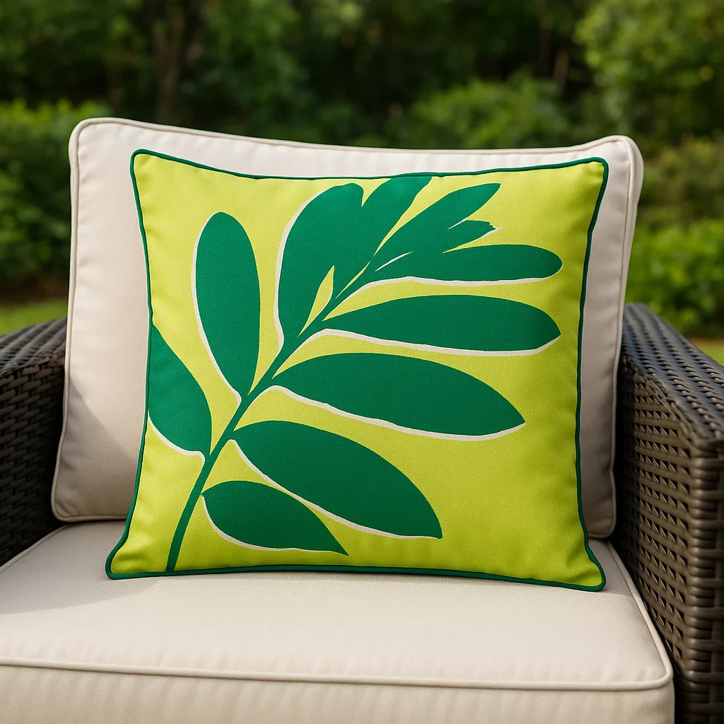 Leaf Outdoor Cushion Cover Water Resistant 43cm x 43cm - Green