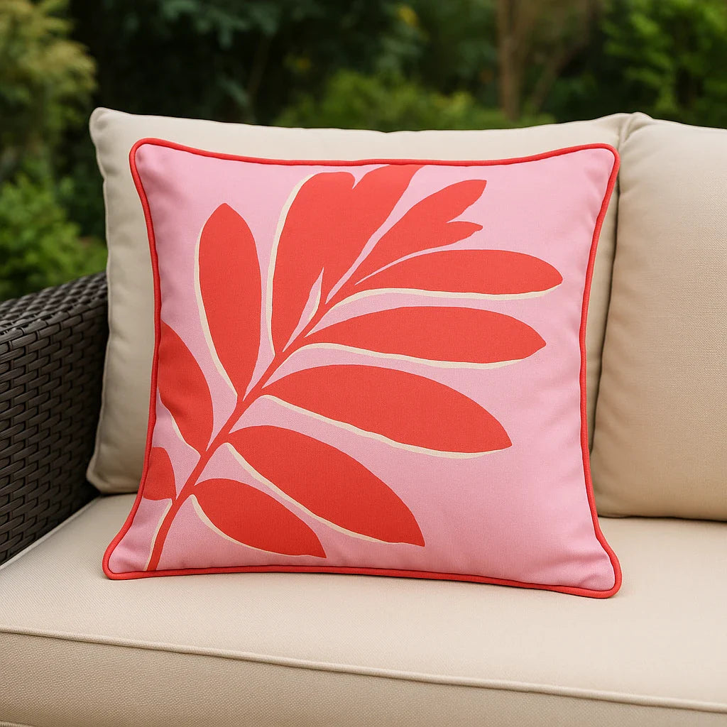 Leaf Outdoor Cushion Cover Water Resistant 43cm x 43cm - Pink