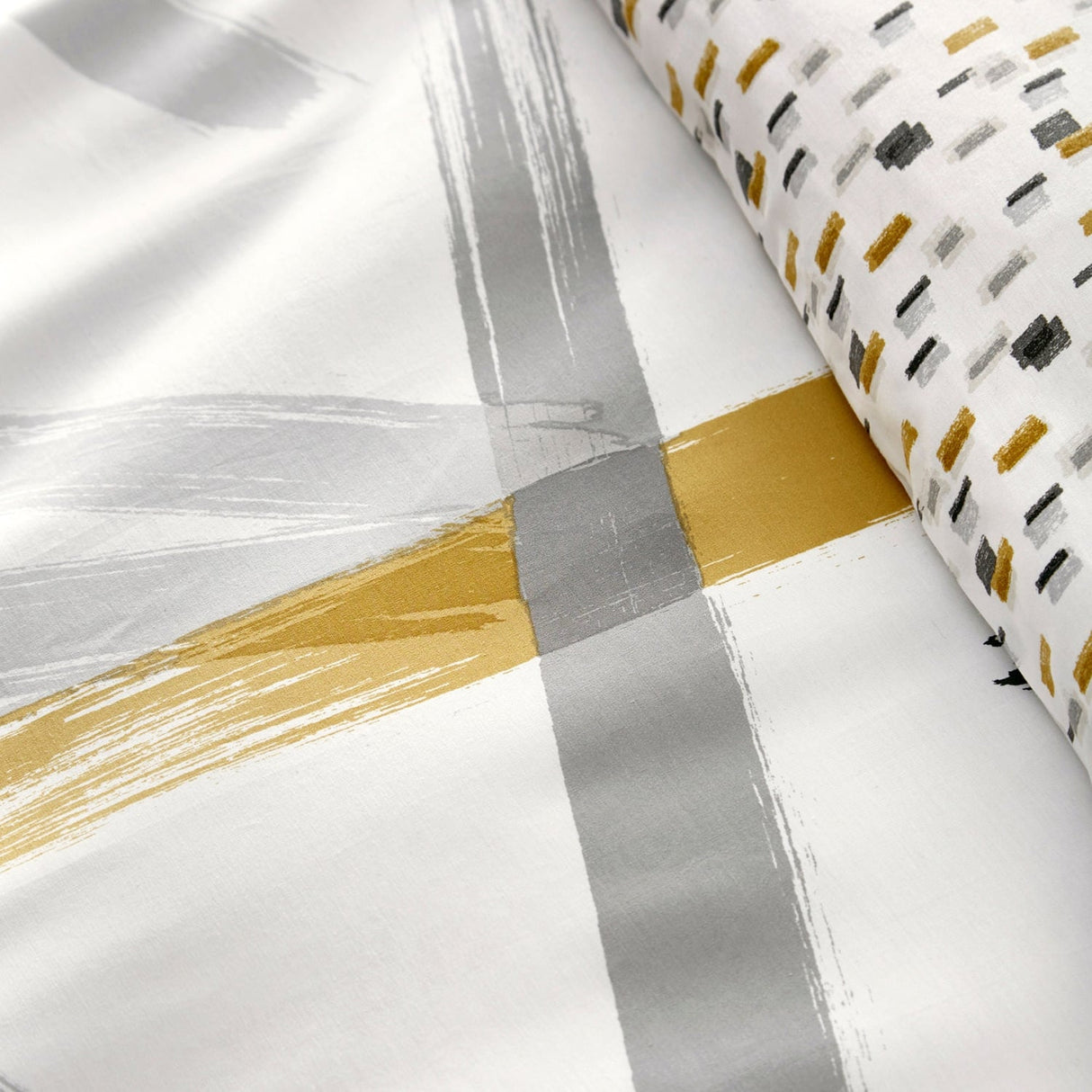 Leda Ochre Cotton Duvet Cover Set - Leda Duvet Cover Set In Grey Ochre 2