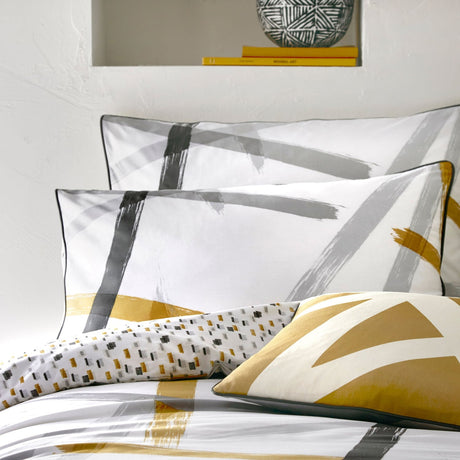 Leda Ochre Cotton Duvet Cover Set - Leda Duvet Cover Set In Grey Ochre 3