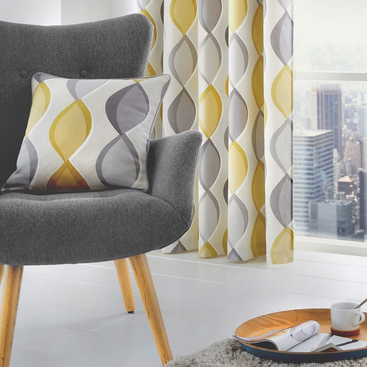 Lennox Cotton Cushion Cover 43cm x 43cm (17") - Ochre - Lennox Cushion In Grey Ochre 43 X 43Cm 2