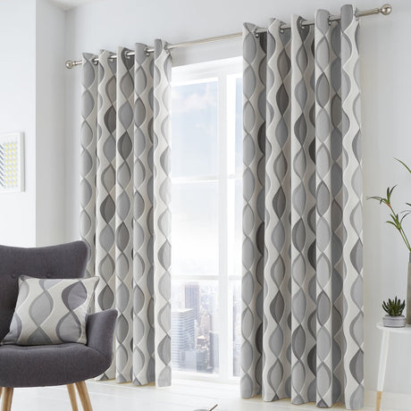 Lennox Cotton Eyelet Curtains - Grey Light Filtering