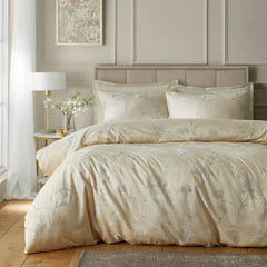 Lilly Floral Jacquard Champagne Duvet Cover Set