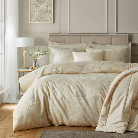 Lilly Floral Jacquard Champagne Duvet Cover Set - Lilly Floral Jacquard Duvet Cover Set In Champagne 4