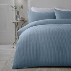 Lindly Waffle Microfibre Blue Duvet Cover Bedding Set