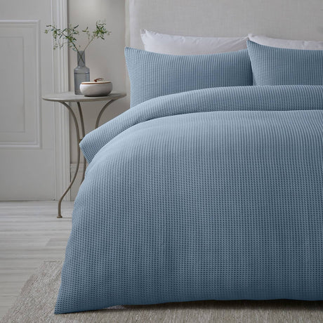 Lindly Waffle Microfibre Duvet Cover Set - Blue