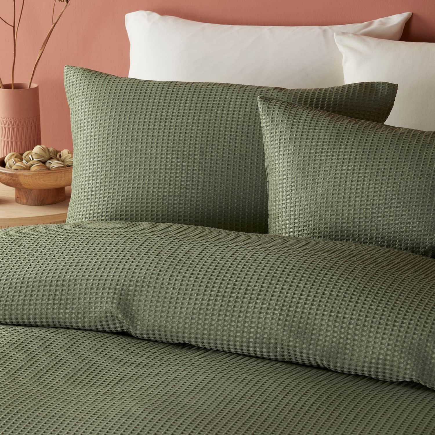 Lindly Waffle Microfibre Duvet Cover Set - Green - Lindly Duvet Cover Set In Dark Green New Green 2