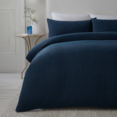 Lindly Waffle Microfibre Navy Duvet Cover Bedding Set