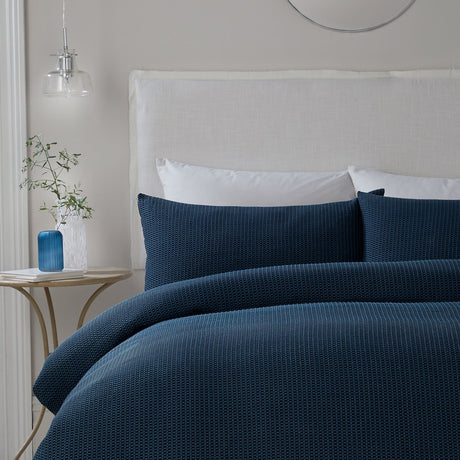 Lindly Waffle Microfibre Duvet Cover Set - Navy - Lindly Duvet Cover Set In Navy 2
