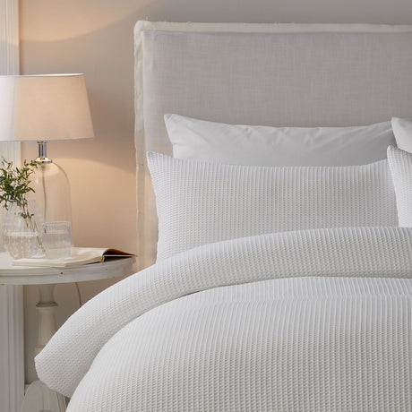 Lindly Waffle Microfibre Duvet Cover Set - White - Lindly Duvet Cover Set In White 2