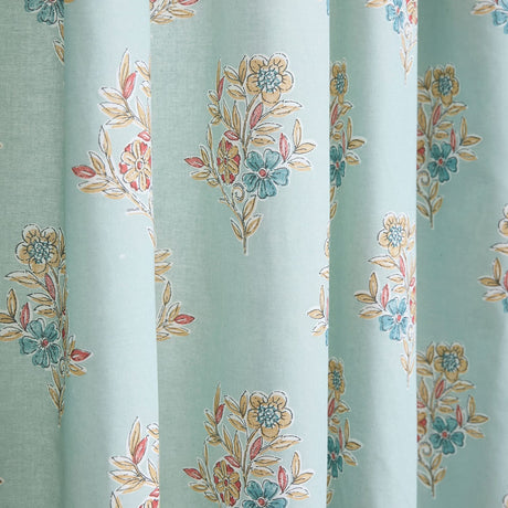 Lorena Patchwork Floral Duck Egg Pencil Pleat Curtains Light Filtering Printed - Lorena Patchwork Pencil Pleat Curtains In Duck Egg 3