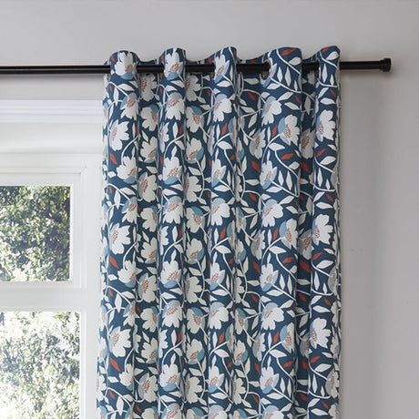 Luna Floral Cotton Eyelet Curtains - Teal Light Filtering - Luna Eyelet Curtains In Teal 2