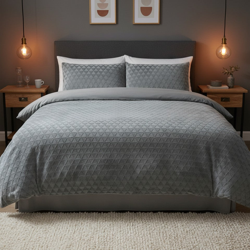 Diamond Cut Teddy Fleece Duvet Cover Set - Silver Grey