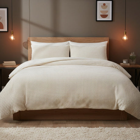 Waffle Teddy Fleece Duvet Cover Set - Natural